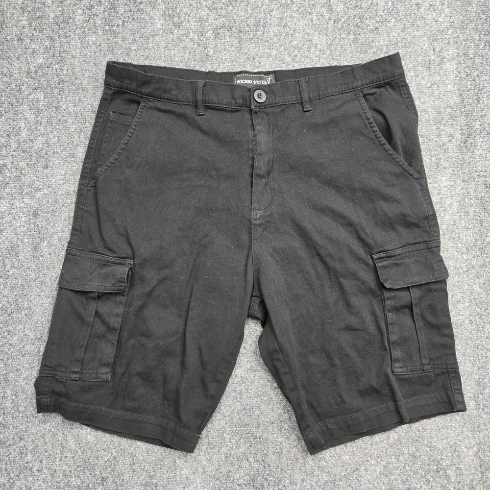 Wicked Stitch Mens Size W36 Black Cargo Shorts Cotton Stretch Utility Casual